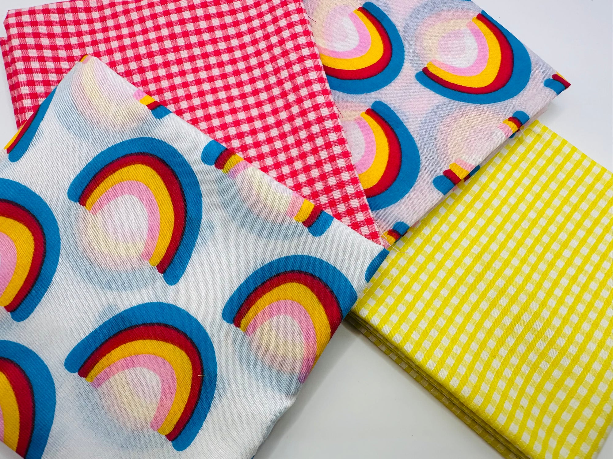 Bright Rainbow & Gingham Mix Fat Quarter Bundle Poly Cotton