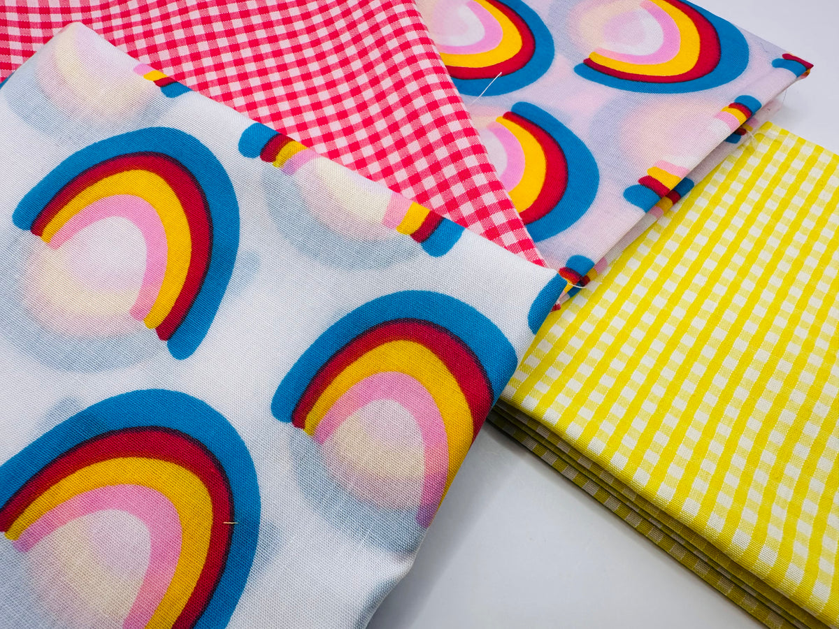 Bright Rainbow &amp; Gingham Mix Fat Quarter Bundle Poly Cotton