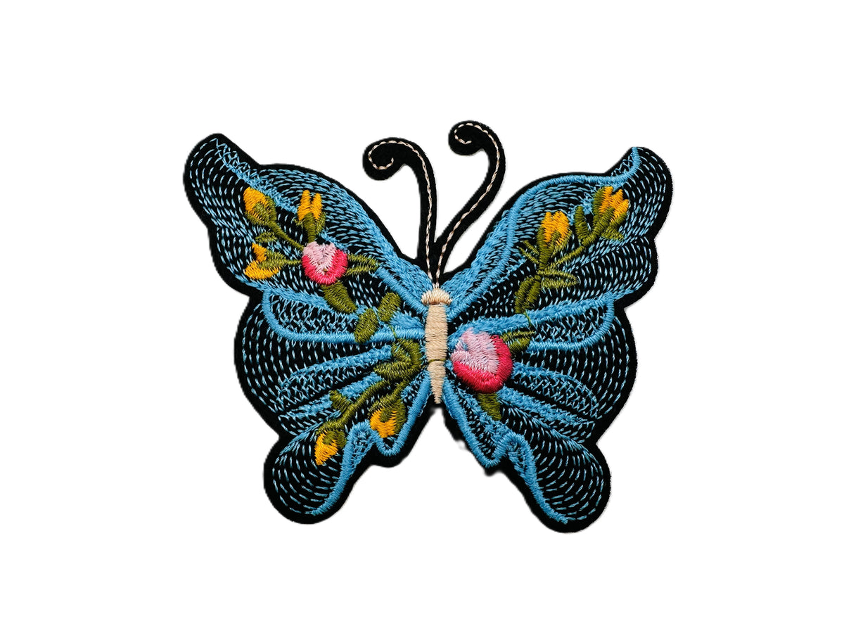 Colorful Butterfly Turquoise Iron On or Sew on Embroidered Fabric Motif