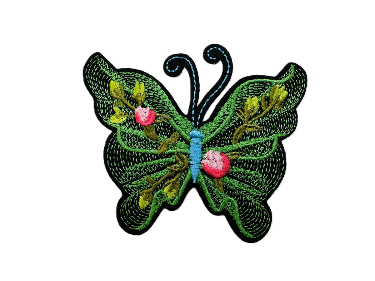 Colorful Butterfly Lime Green Iron On or Sew on Embroidered Fabric Motif