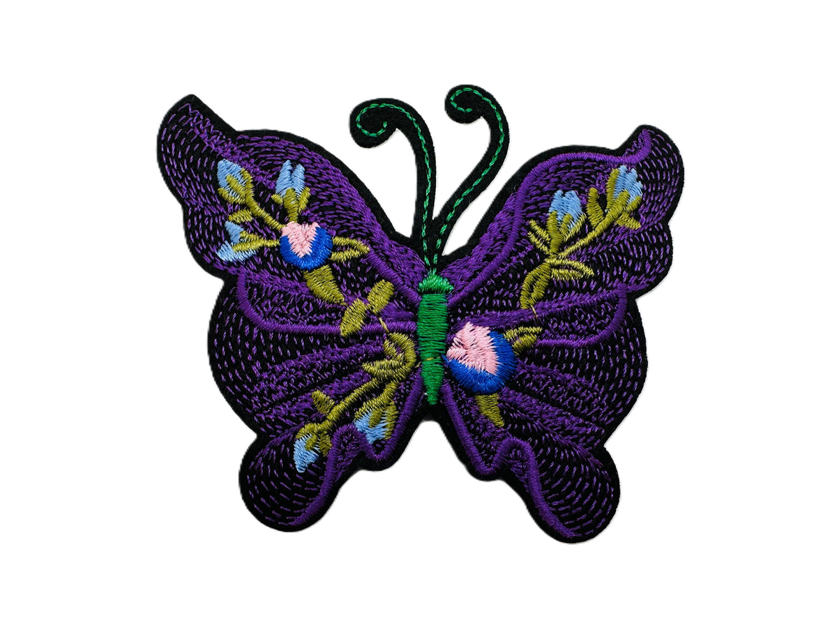 Colorful Butterfly Purple Iron On or Sew on Embroidered Fabric Motif