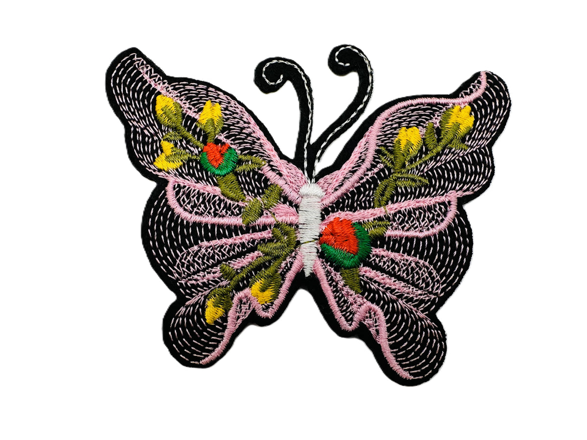 Colorful Butterfly Pink Iron On or Sew on Embroidered Fabric Motif