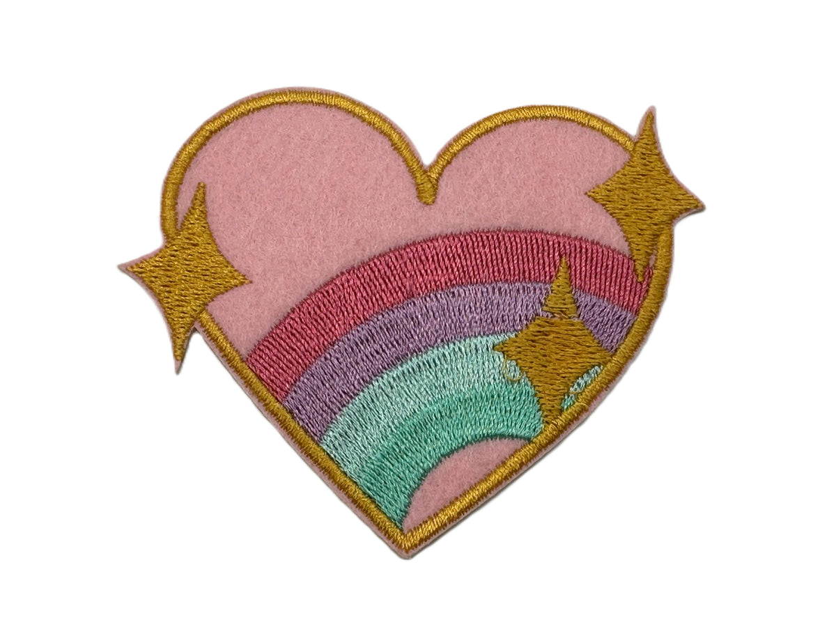 Rainbow Heart Iron On or Sew on Embroidered Fabric Motif