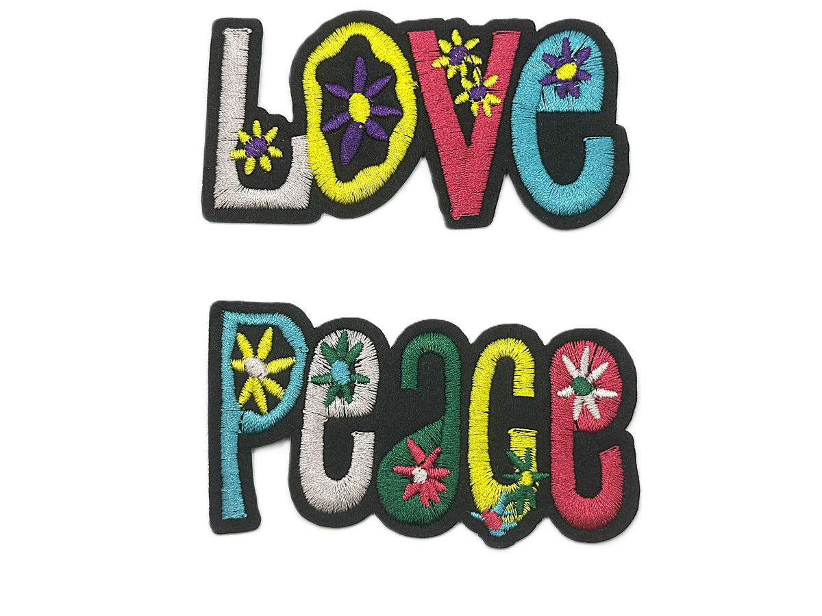 Love &amp; Peace Iron On or Sew on Embroidered Fabric Motif