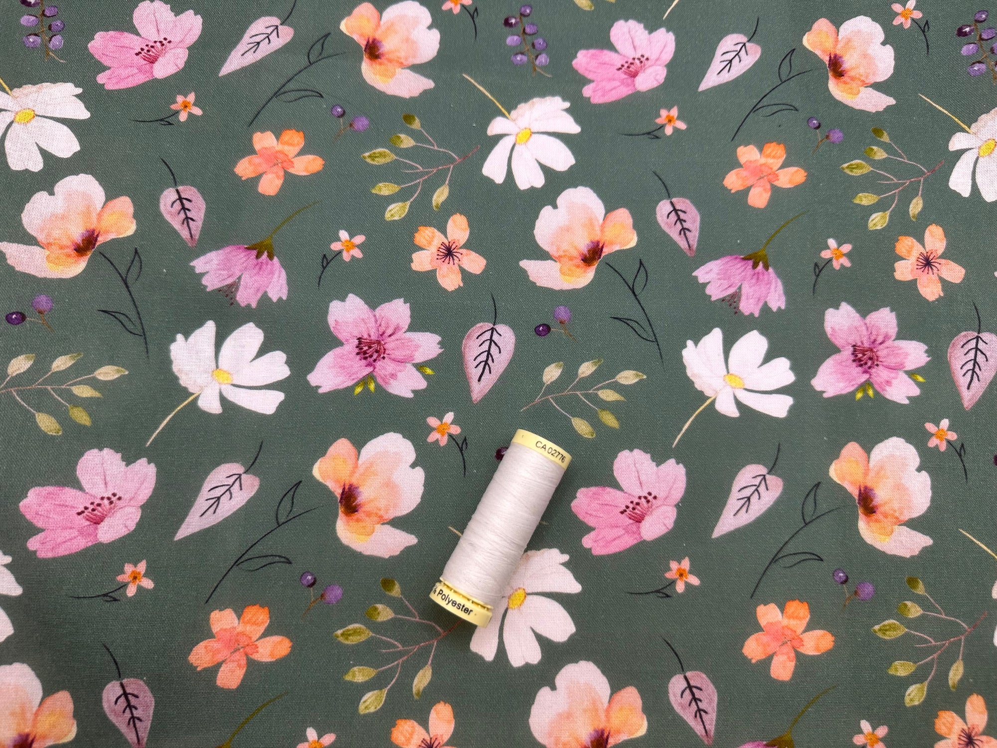 Watercolor Blooms Collection Botany Green 100% Cotton