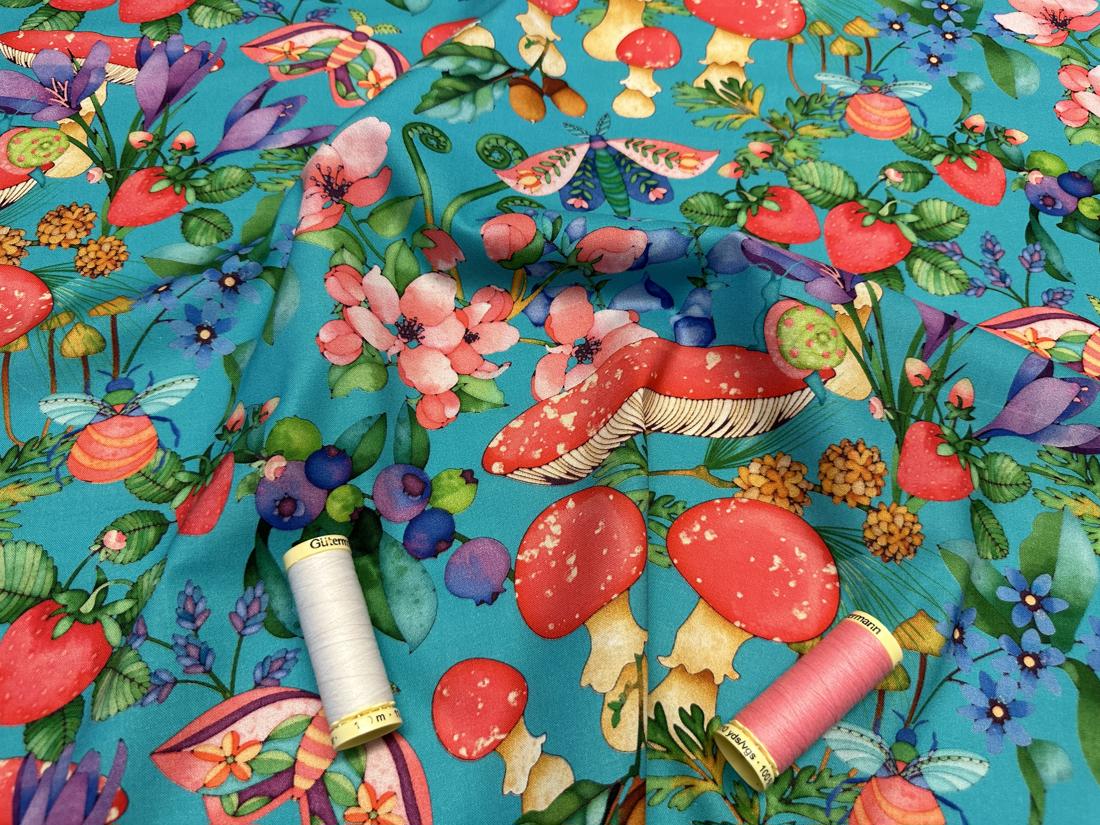 Glorious Garden collection for Quilting Treasures Forest of Plenty on Turquoise 100% Cotton