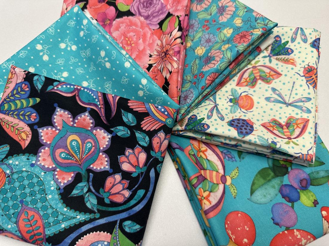 Glorious Garden by Maddalee Studios for Quilting Treasures Turquoise Fat Quarter Bundle 100% Cotton