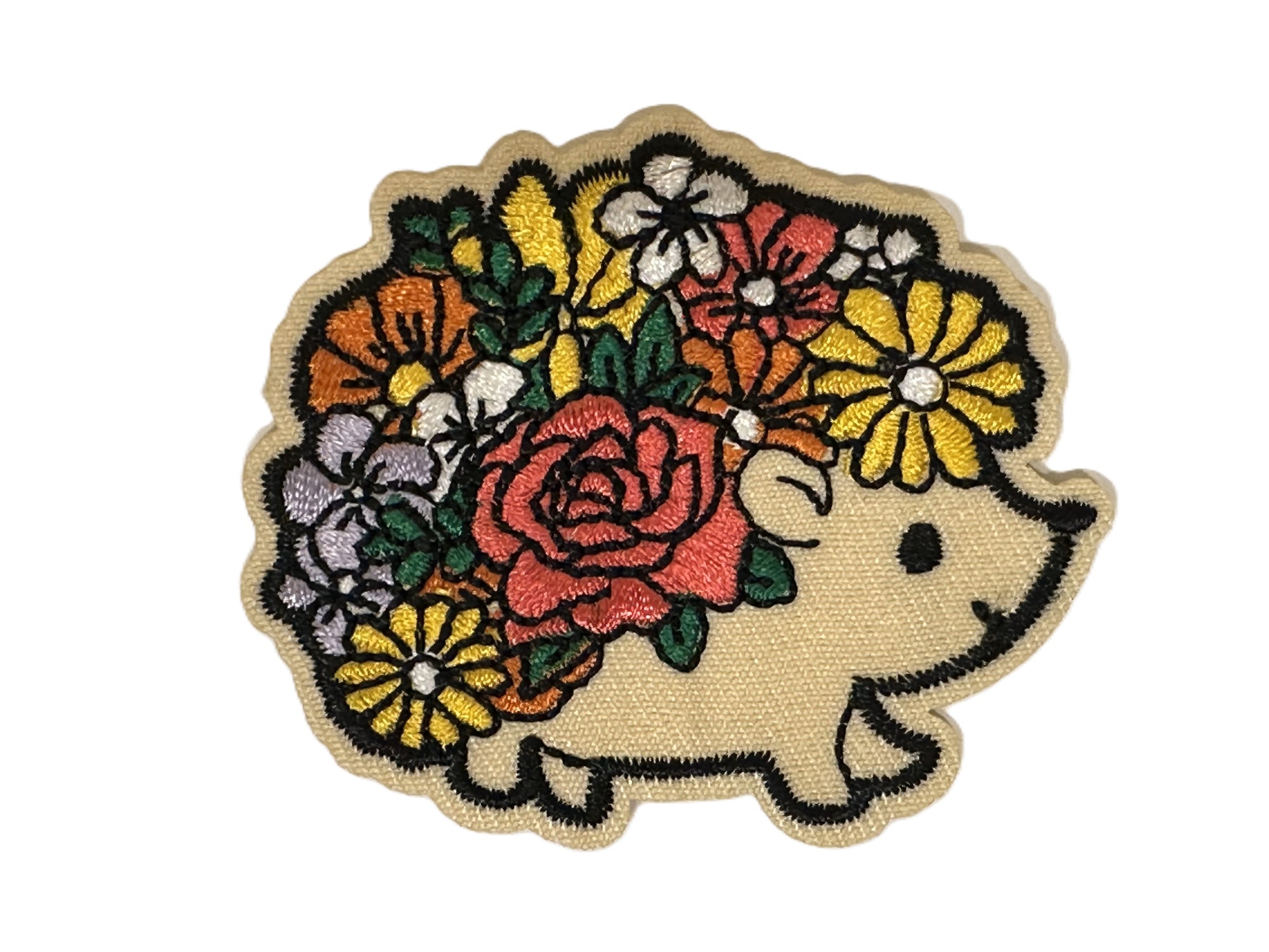 Hedgehog Flowers Iron On or Sew on Embroidered Fabric Motif