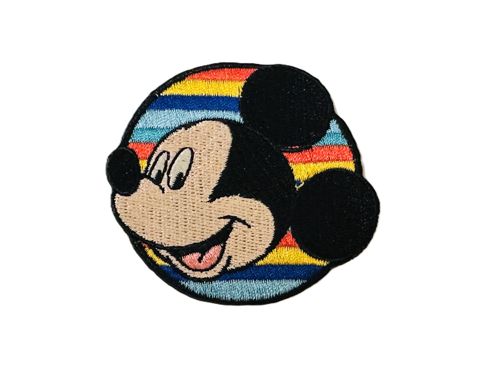 Mickey Mouse Rainbow Stripe Iron On or Sew on Embroidered Fabric Motif