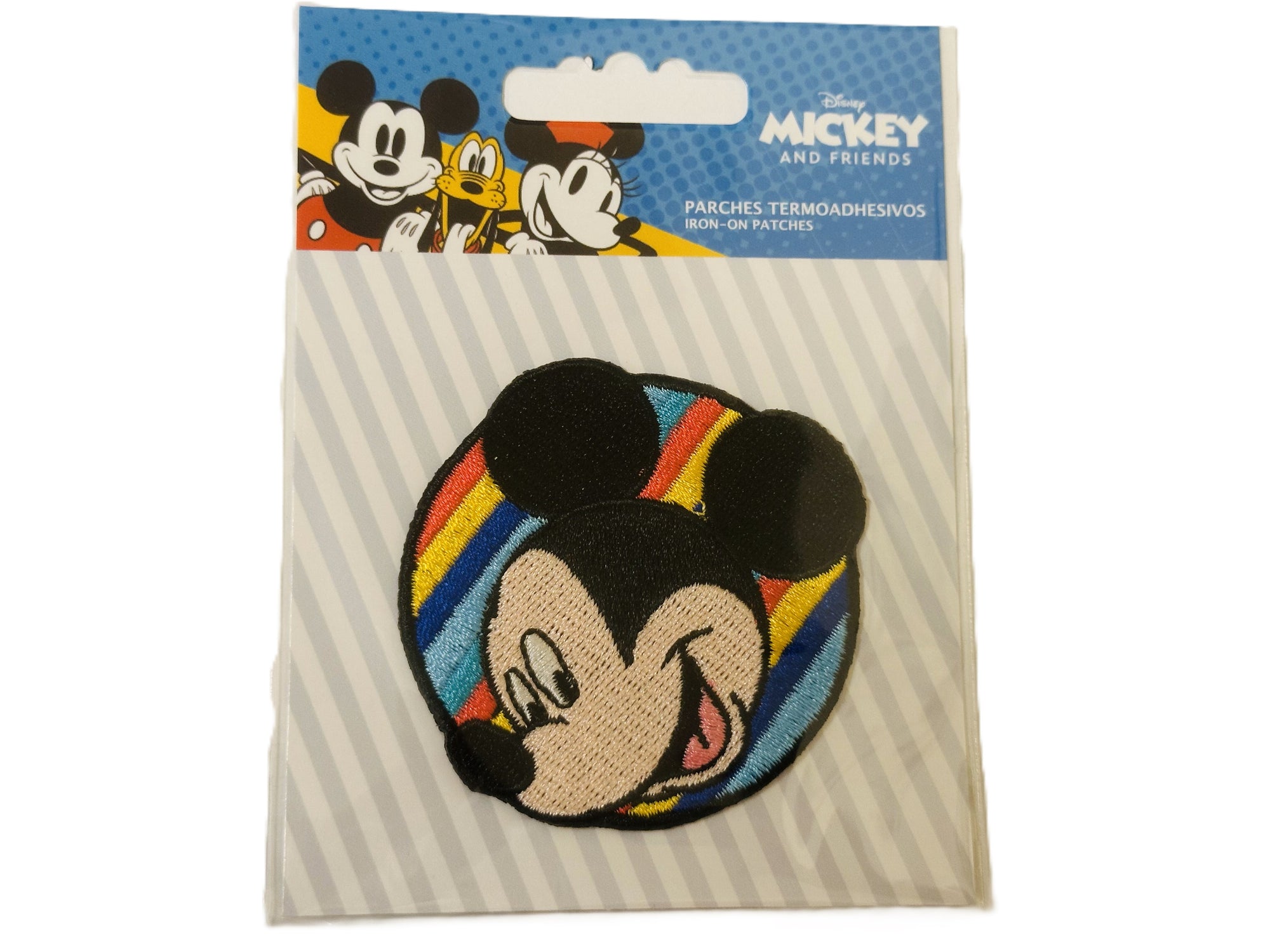 Mickey Mouse Rainbow Stripe Iron On or Sew on Embroidered Fabric Motif