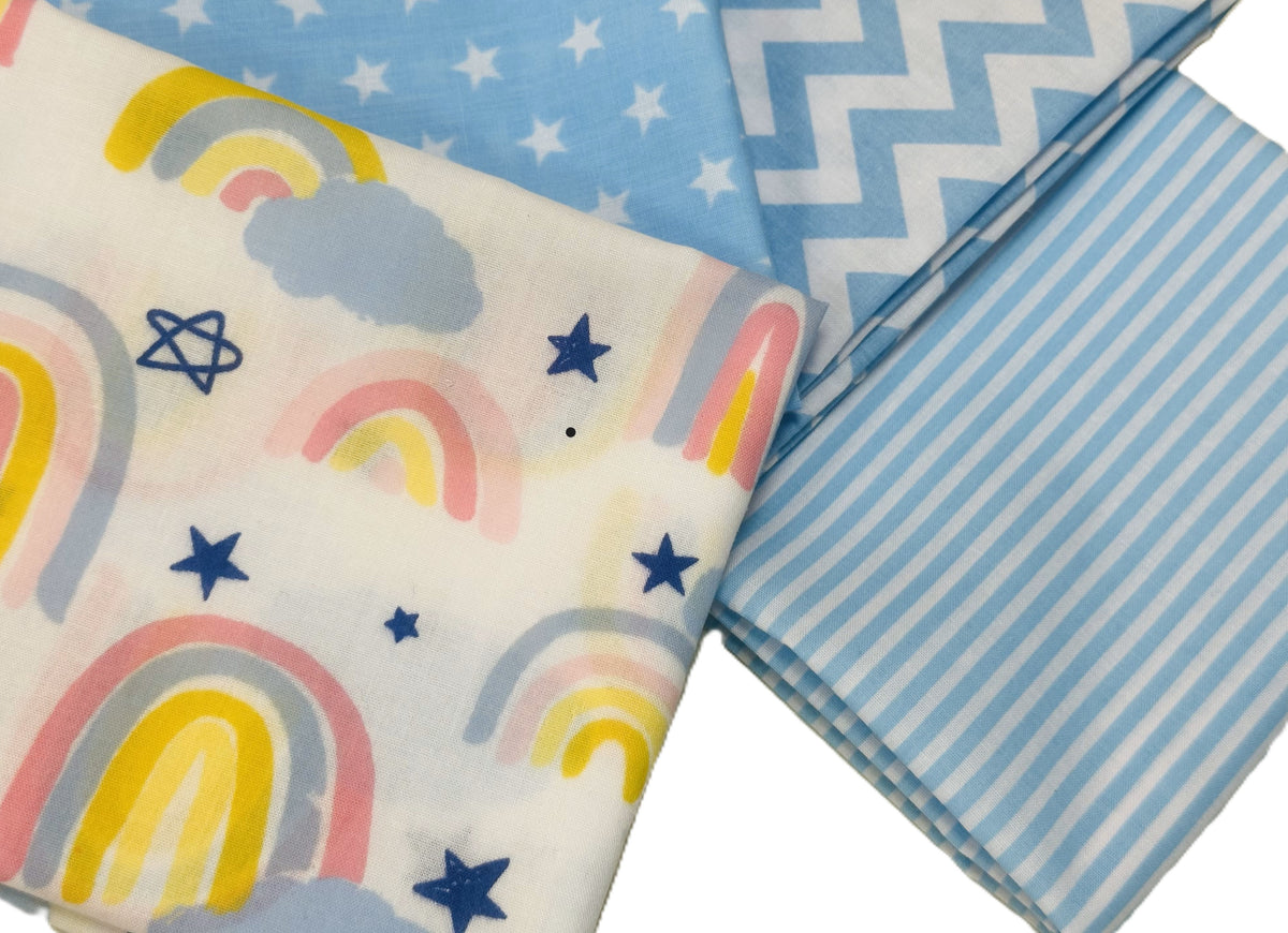 Rainbows Stars Stripes &amp; Zig Zag Mix Fat Quarter Bundle Poly Cotton