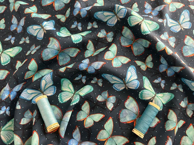 Butterfly Delight on Teal Digitally Printed 100% Cotton