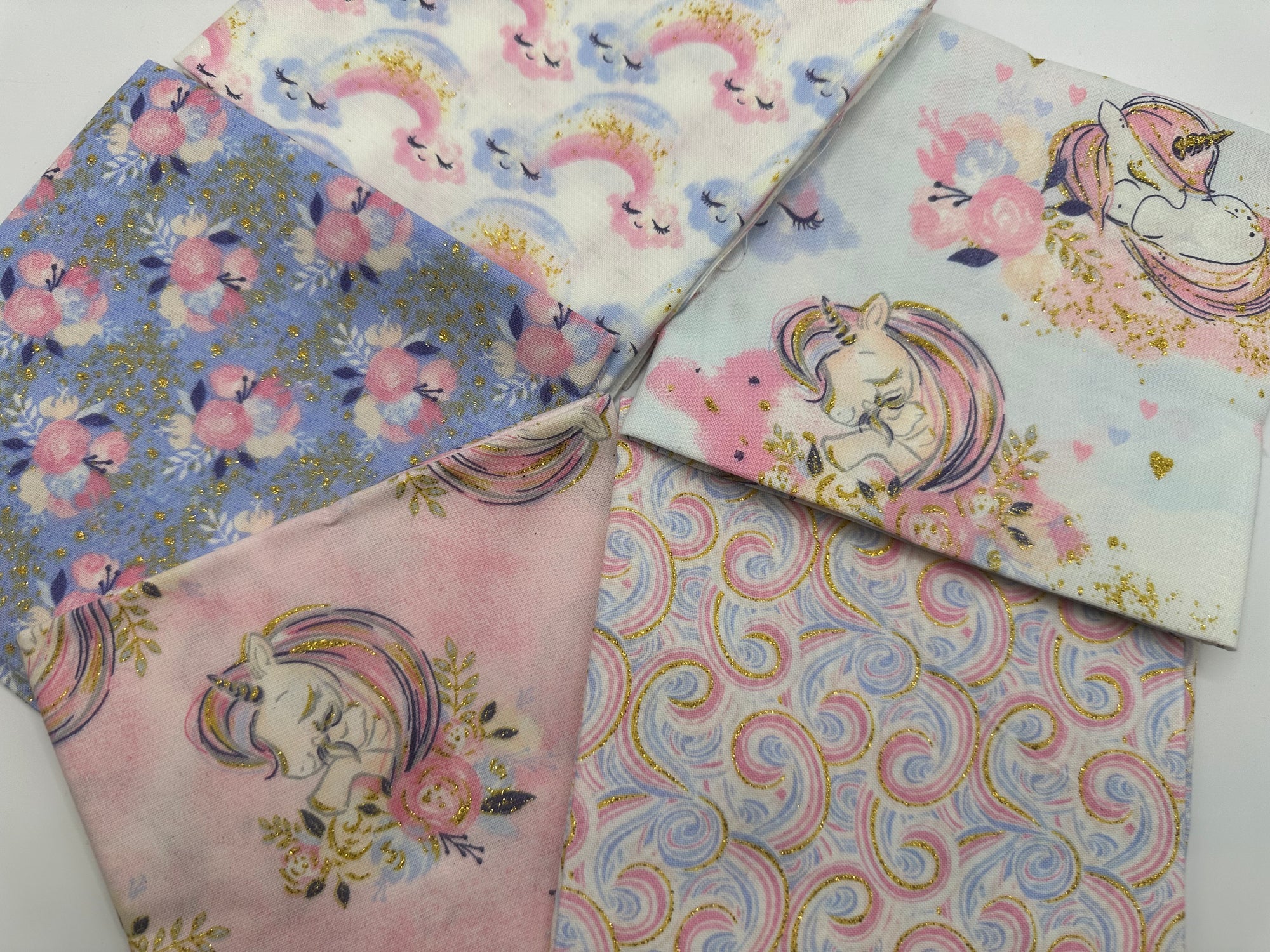 Unicorn Utopia Unicorns Rainbows & Clouds By 3 Wishes Fat Quarter Bundle 100% Cotton