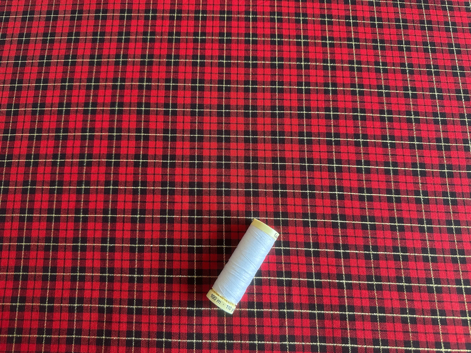 Woven Dyed Cotton Tartan Check with a Gold Lurex Thread