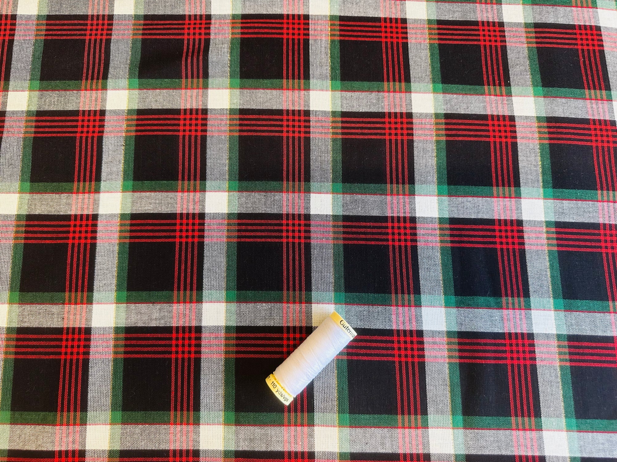 Woven Dyed Cotton Tartan Medium Check with a Gold Lurex Thread