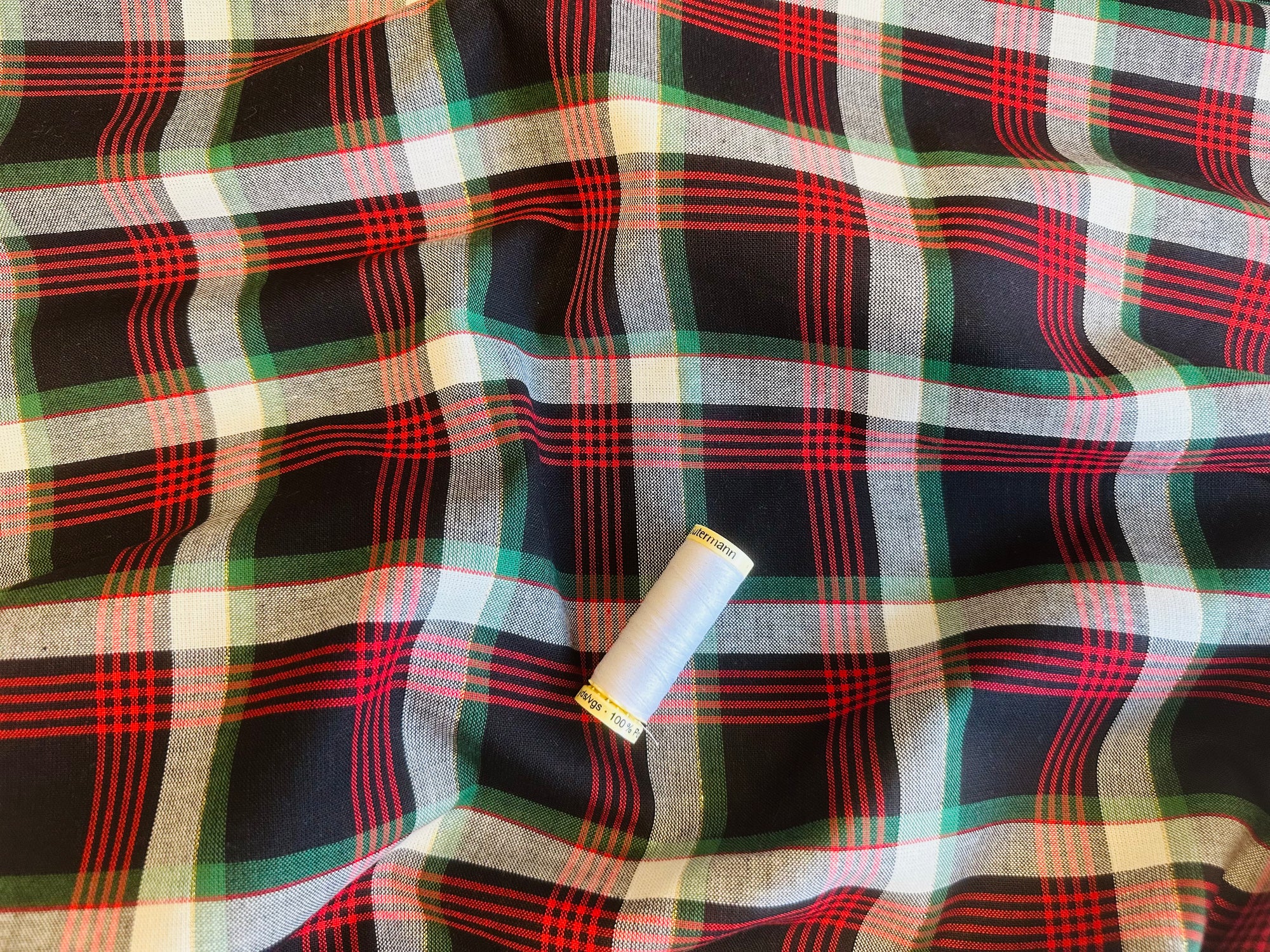 Woven Dyed Cotton Tartan Medium Check with a Gold Lurex Thread