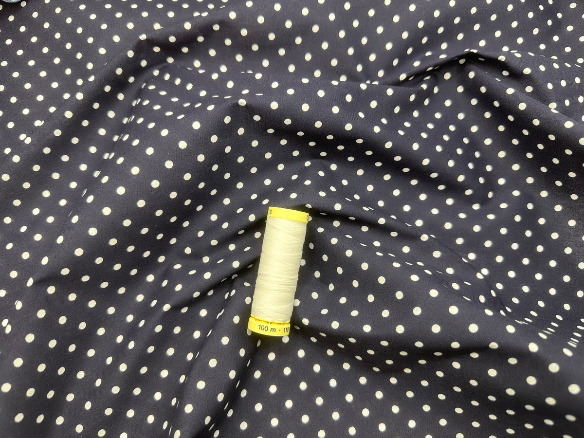 Polka Dots White on Navy Poly Cotton