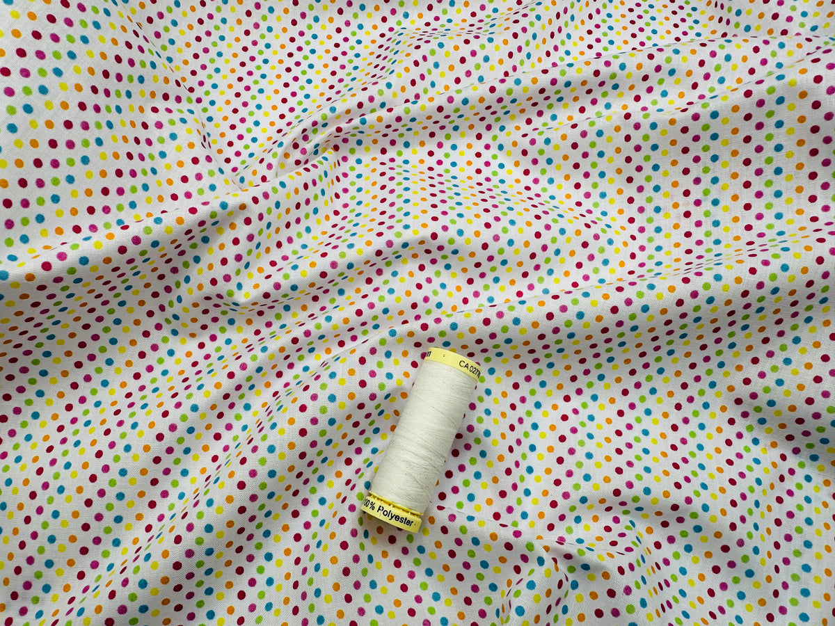 Bright Multi Color Pin Spots Pink Poly Cotton