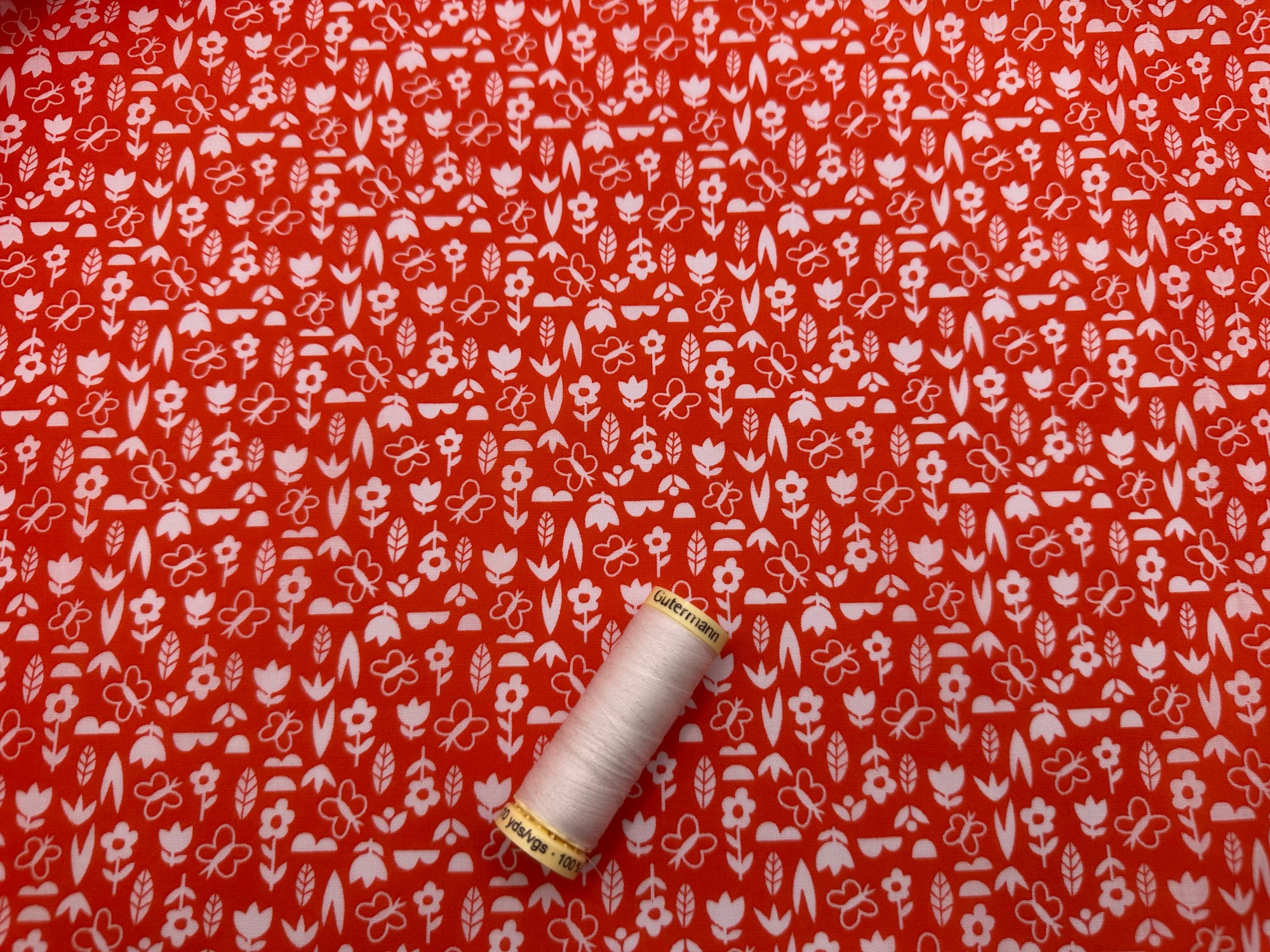 Flower Garden Red & White Poly Cotton