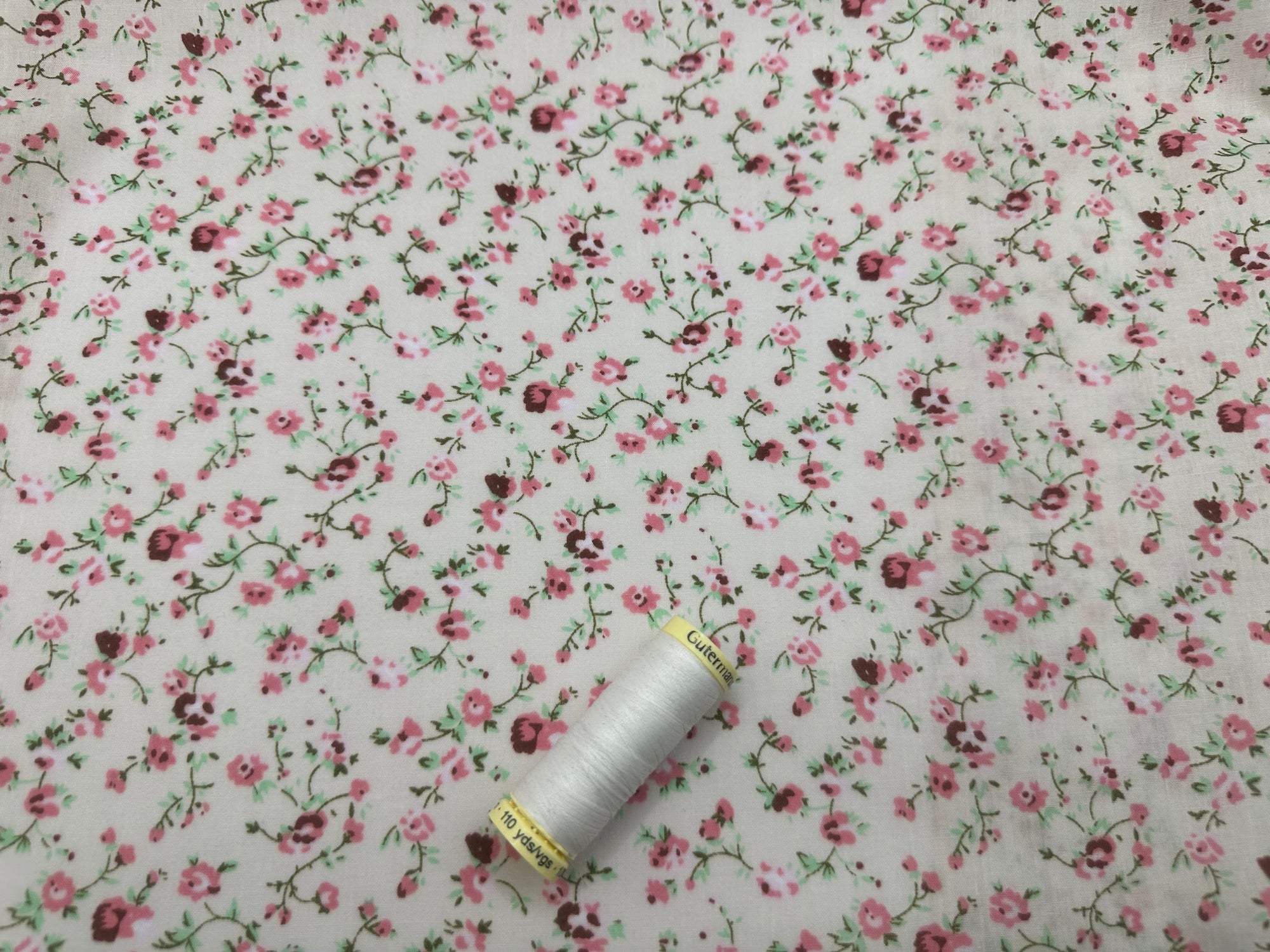 Floral Ditsy Print Pink on Cream Poly Cotton