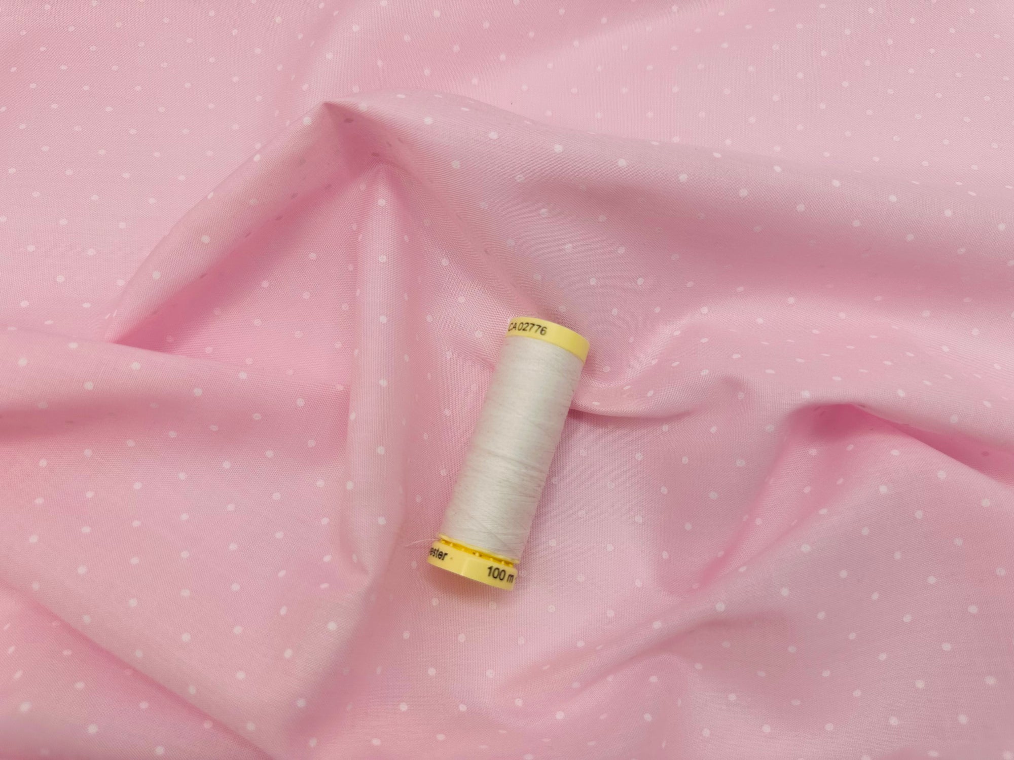 White Paste Pin Spot on Pink Poly Cotton