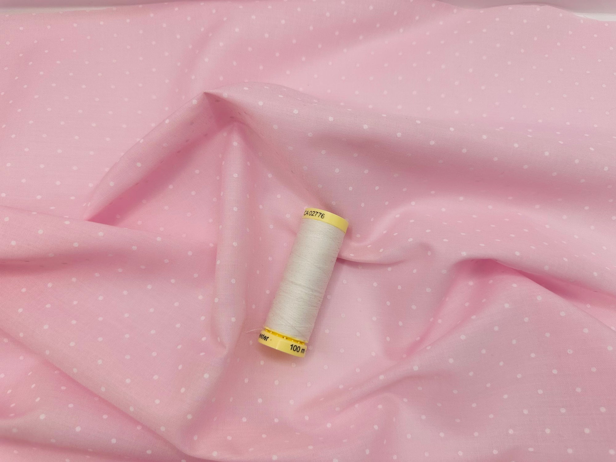 White Paste Pin Spot on Pink Poly Cotton