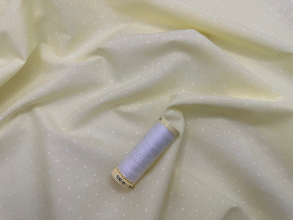 White Paste Pin Spot on Lemon Poly Cotton