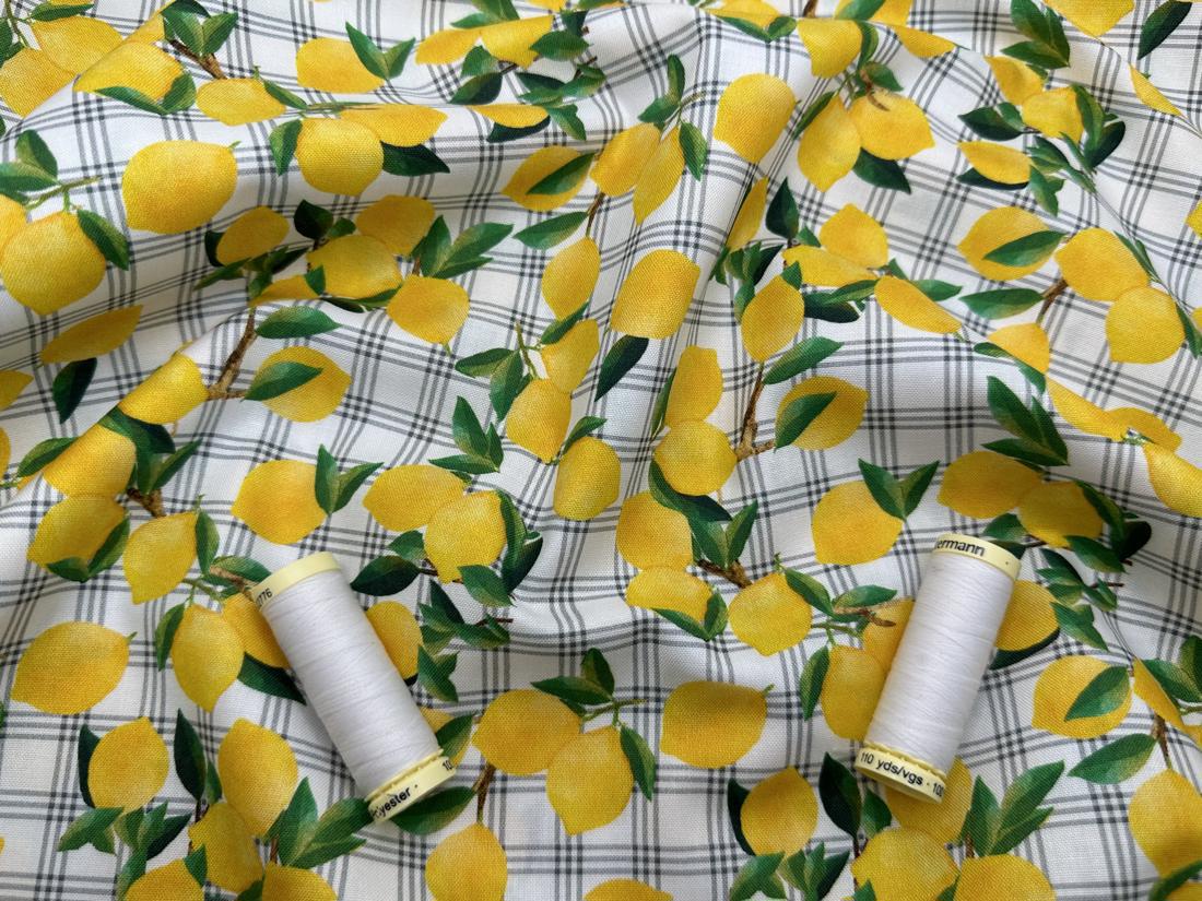 White Farm Cottage By Beth Albert for 3 Wishes Trailing Lemons 100% Premium Cotton
