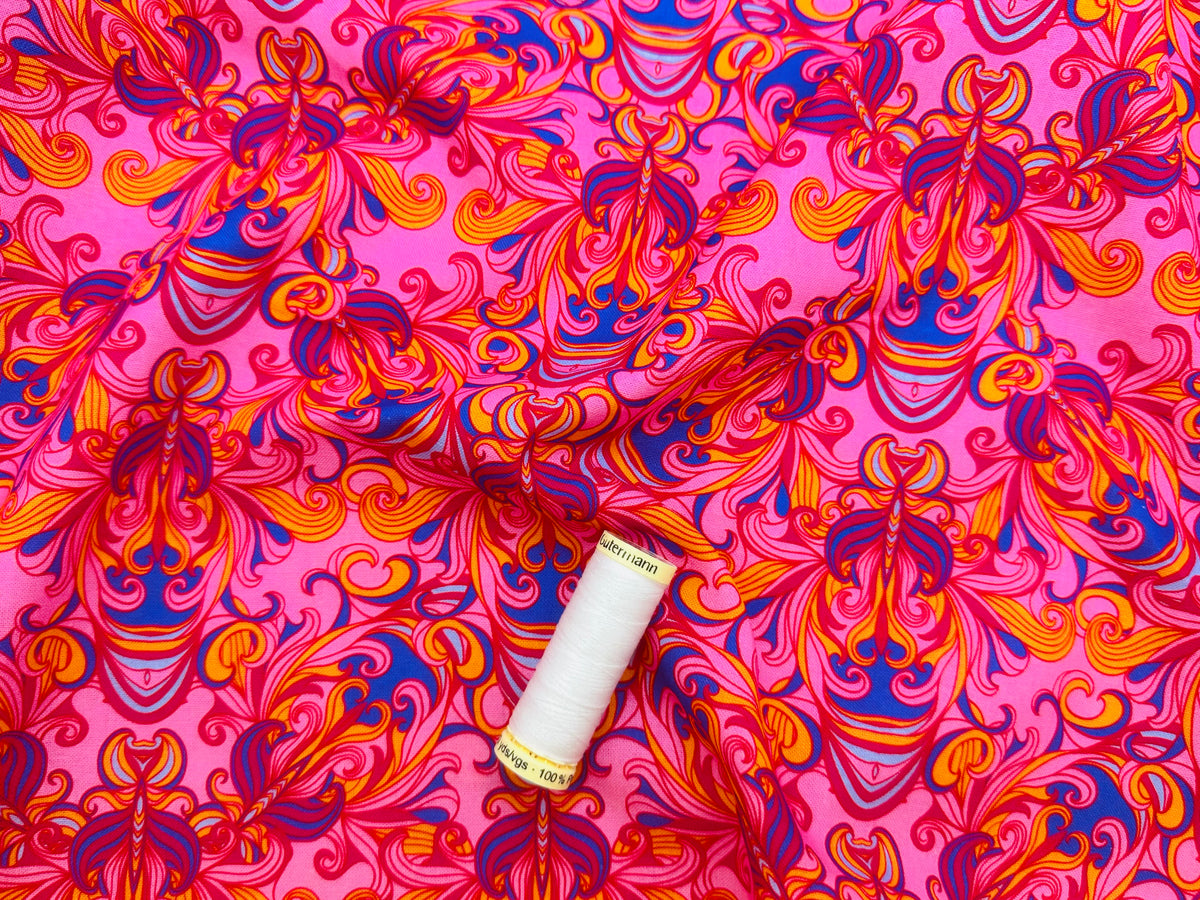 Art Nouveau Design on Pink 100% Cotton Digitally Printed