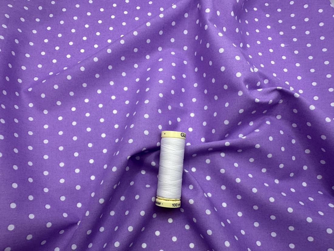 Simple White 3mm Polka Dot on a Lilac Background Poly Cotton