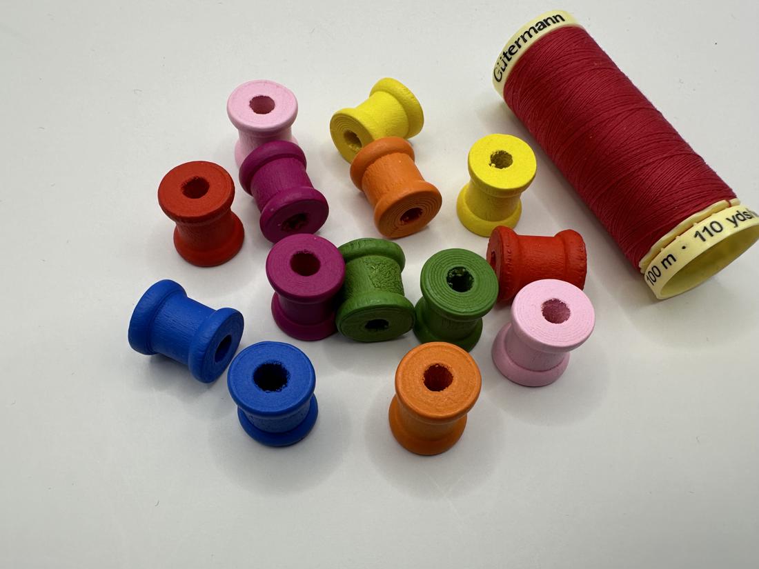 Multi Color Painted Mini Wooden Spools x 14 pieces - The Little Fabric Shop