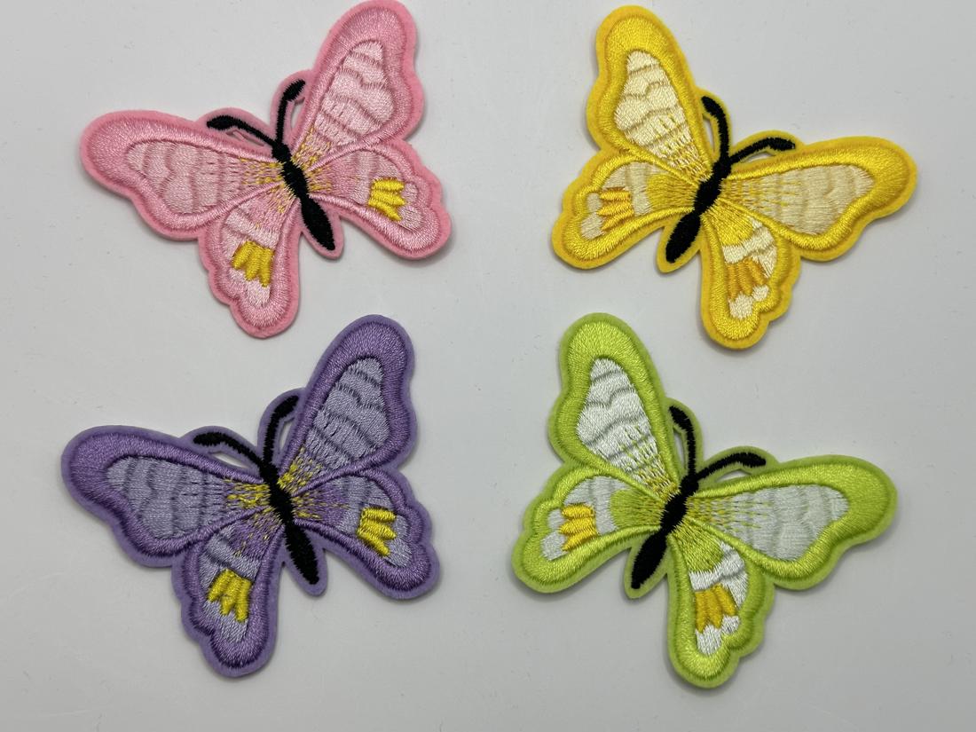 Bright Butterflies Pink Yellow Lime & Lilac Iron On or Sew on Embroidered Fabric Motif