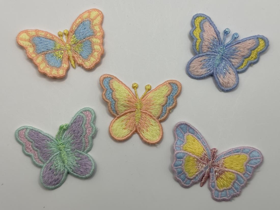 Pastel Butterflies 1 Sew on Lace Embroidered Fabric Motif