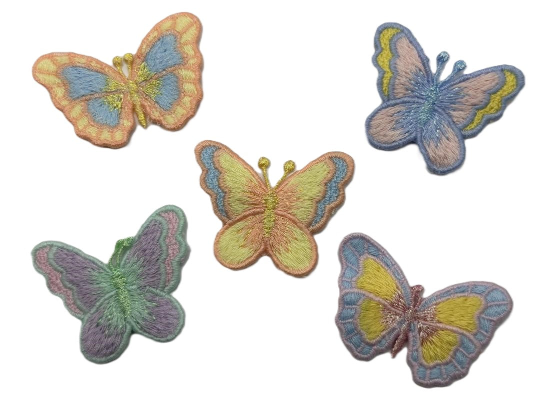 Pastel Butterflies 1 Sew on Lace Embroidered Fabric Motif