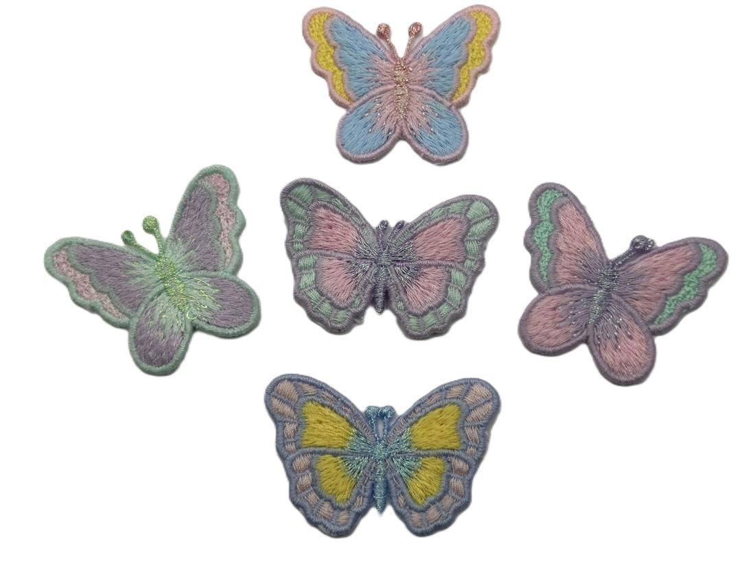 Pastel Butterflies 2 Sew on Lace Embroidered Fabric Motif