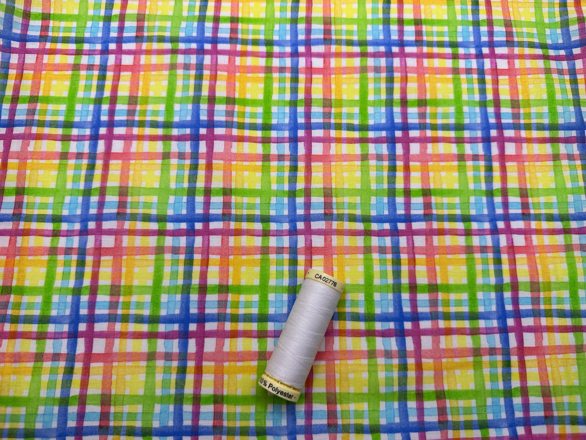 Rainbow Grid Check Bright Multi Colors 100% Cotton Digital Print