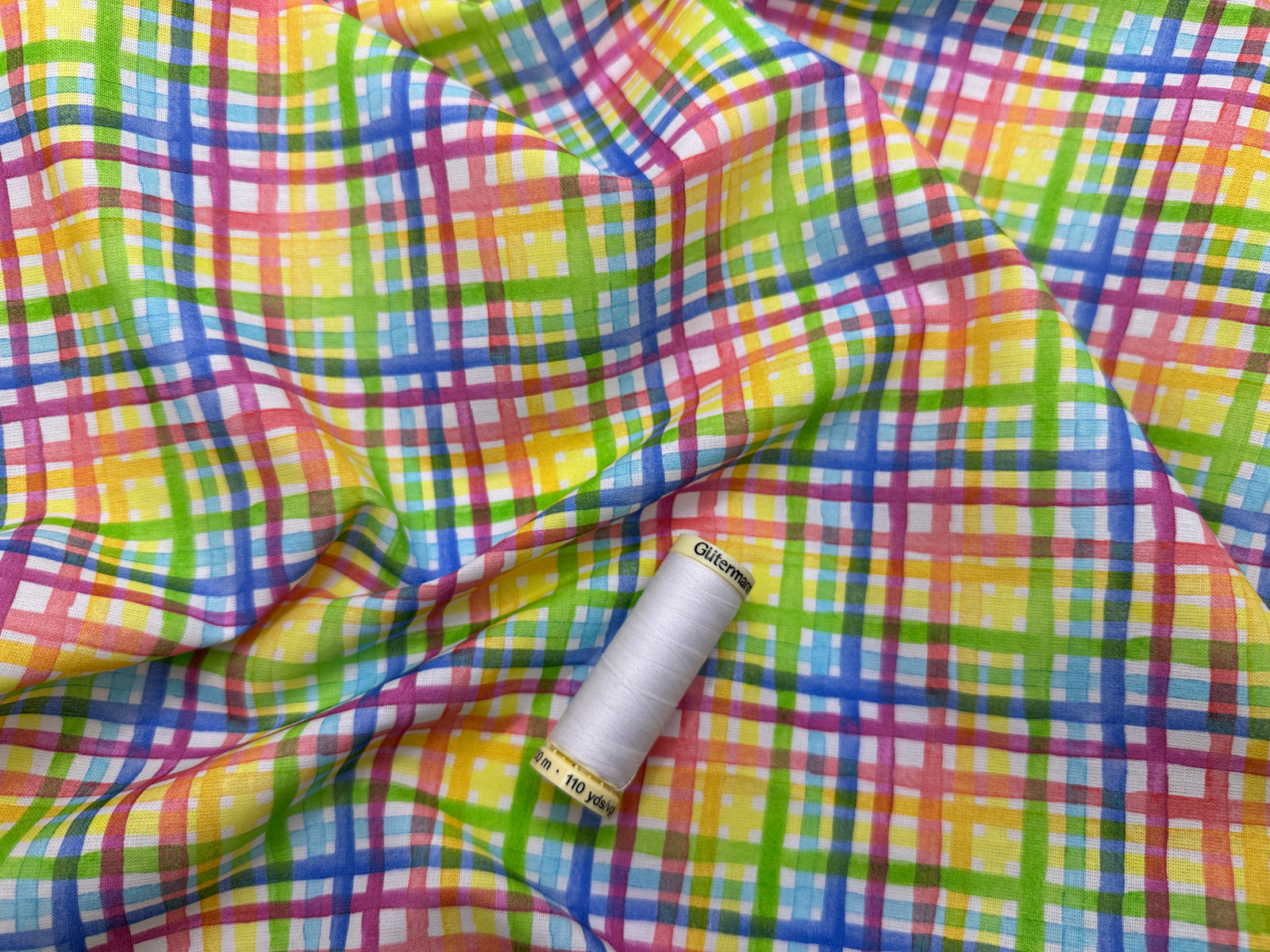 Rainbow Grid Check Bright Multi Colors 100 Cotton Digital Print The Little Fabric Shop