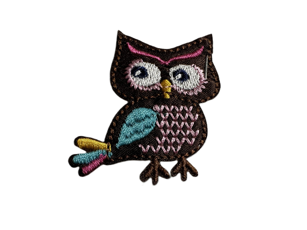 Colorful Owl Iron On or Sew on Embroidered Fabric Motif