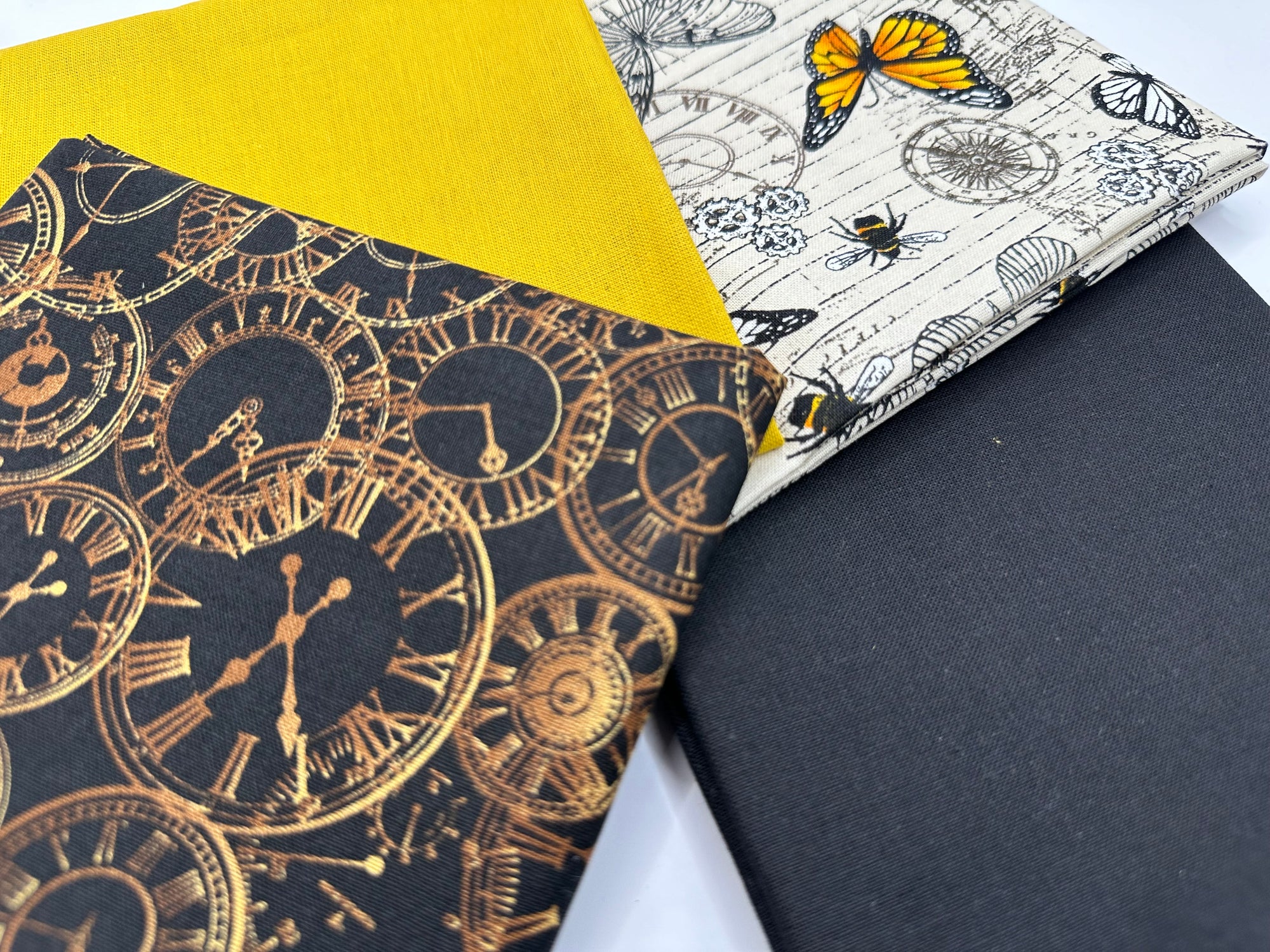 Victorian Steampunk Clocks &amp; Butterflies Fat Quarter Bundle 100% Cotton