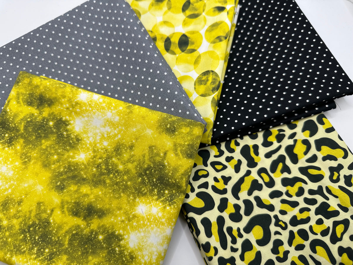 Mix of Designs Ochre Grey &amp; Black Fat Quarter Bundle 100% Cotton