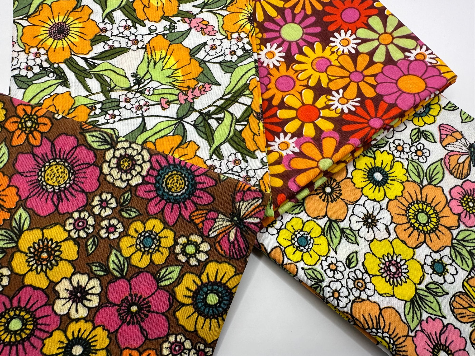 Retro Floral & Butterfly Mix Fat Quarter Bundle Poly Cotton