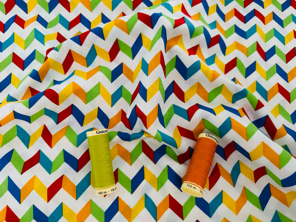 Fun &amp; Games Chevron White by Deborah Edwards for Northcott Fabrics Digitally Printed Premium 100% Cotton