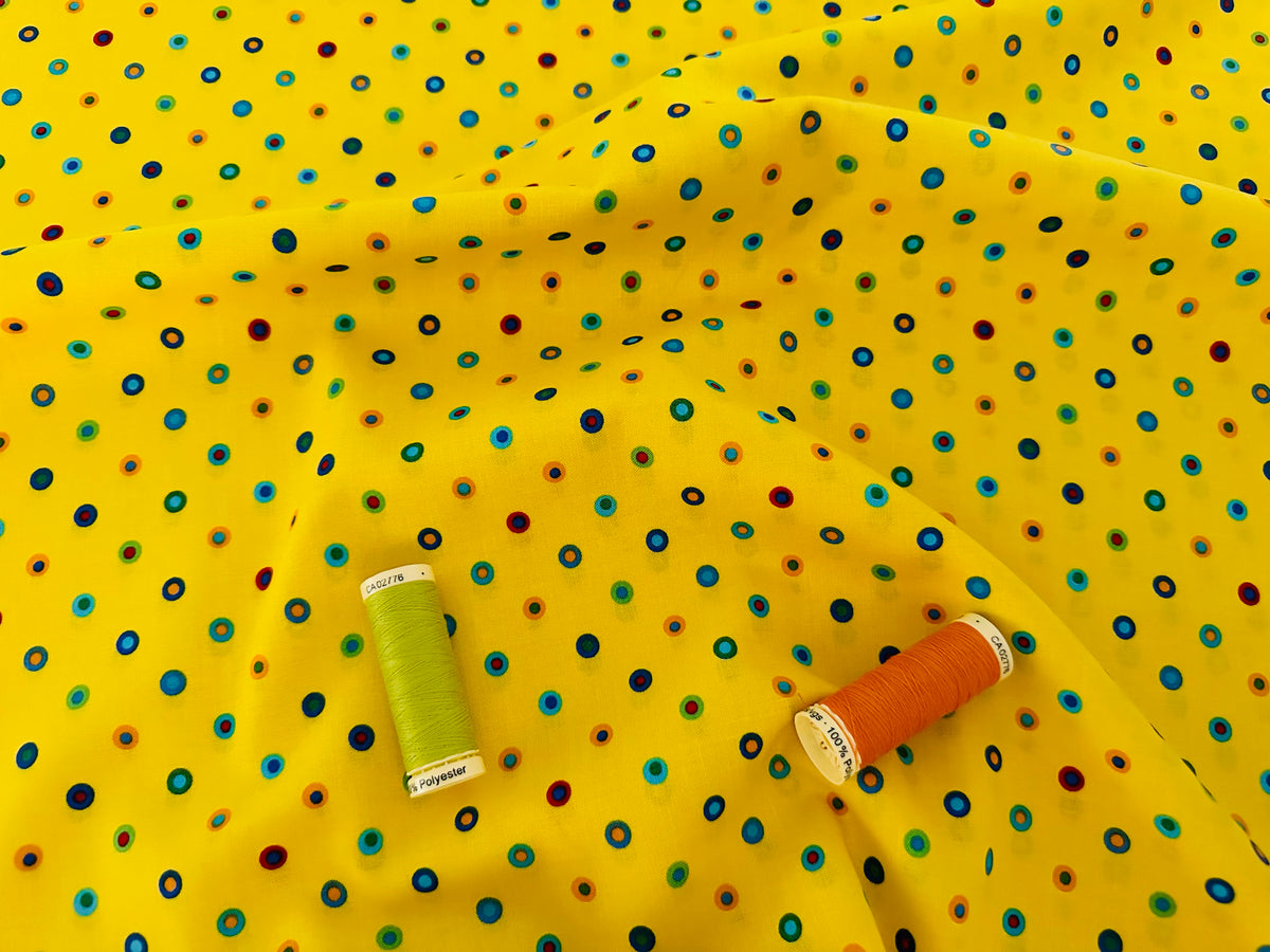 Fun &amp; Games Small Rings Yellow by Deborah Edwards for Northcott Fabrics Digitally Printed Premium 100% Cotton