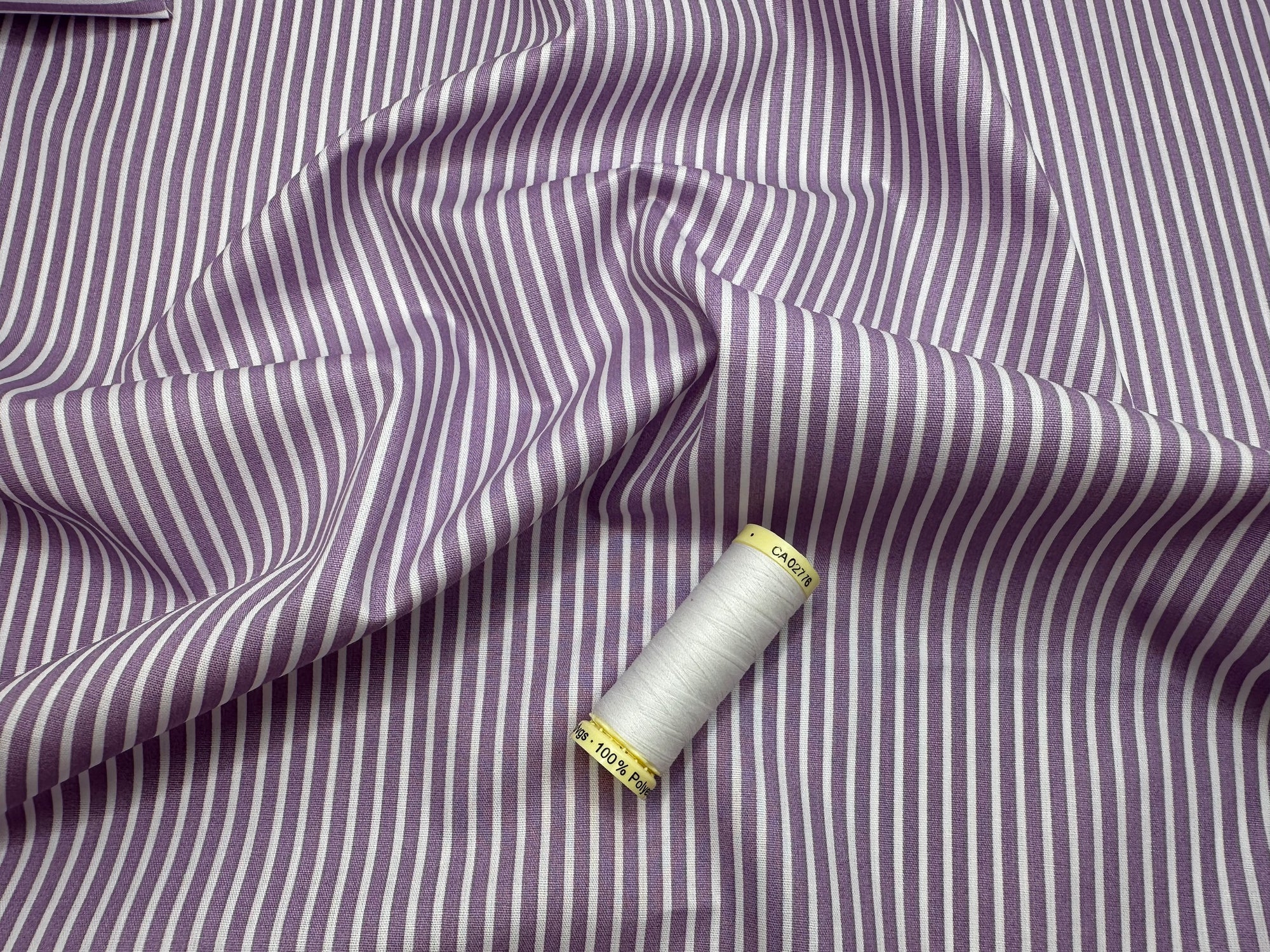 Candy Stripe 2mm White on a Lilac Background 100% Cotton