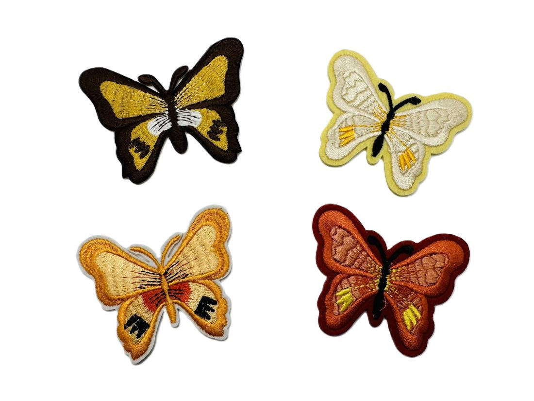 Bright Butterflies Orange Yellow Brown Iron On or Sew on Embroidered Fabric Motif