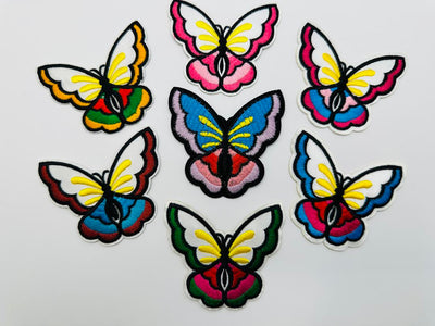 Butterflies Bright Color Mix Iron On or Sew on Embroidered Fabric Motif