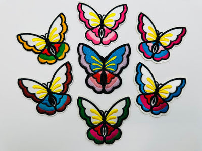 Butterflies Bright Color Mix Iron On or Sew on Embroidered Fabric Motif