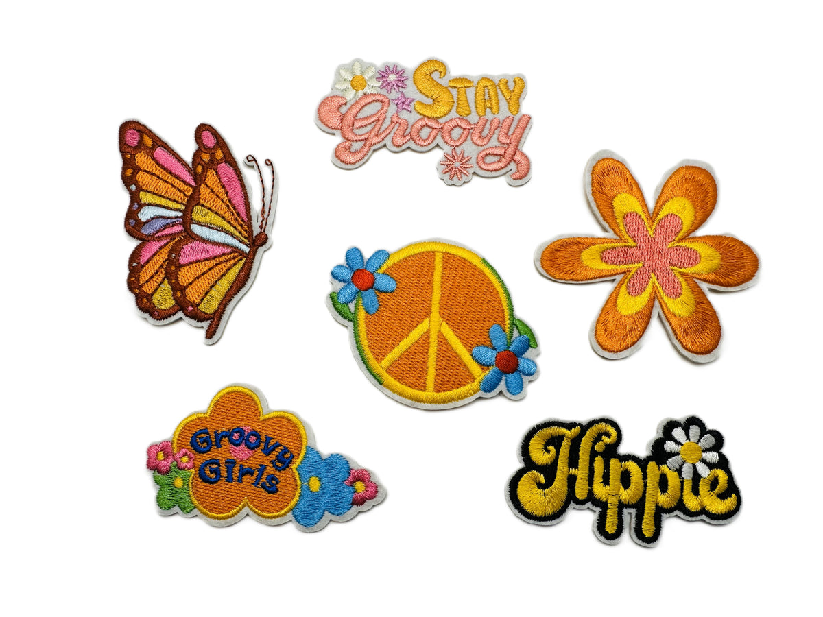 Hippie Love Peace 4 Iron On or Sew on Embroidered Fabric Motifs