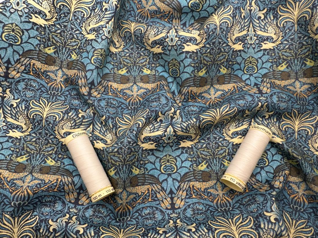 William Morris Peacock &amp; Dragon Digitally Printed 100% Cotton Fabric
