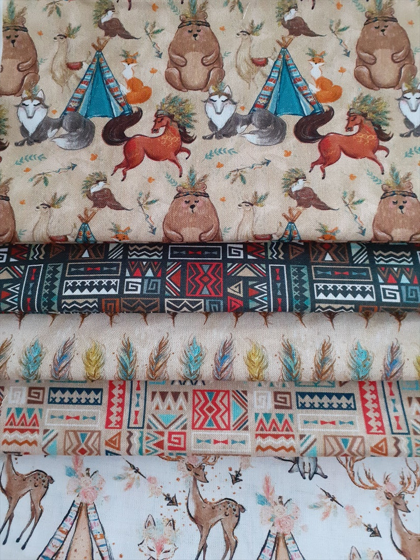 Wigwam Teepee Woodland Animals Fat Quarter Bundle 100% Cotton